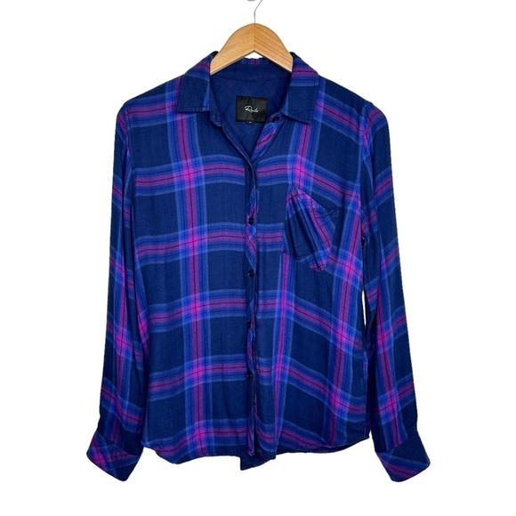 Rails Womens Taitum Plaid Button Up Long Sleeve Shirt Size XS Blue Ultra Violet - Picture 1 of 7